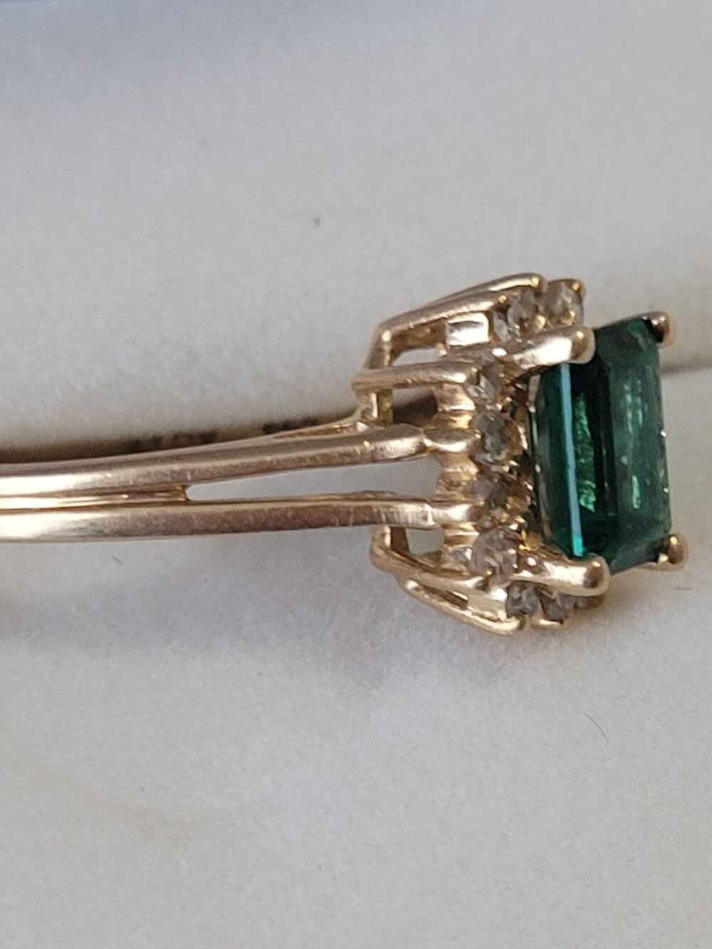 Emerald Diamond 14k Gold Vintage Ring Chatham 14 Diamonds 1980's May Birthstone - Picture 5 of 15